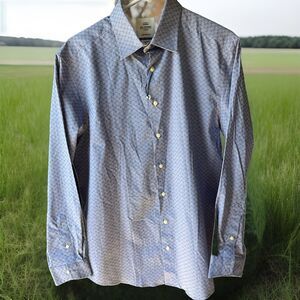 Ben Sherman Dress Shirt Mens Medium 15-15.5 32/33 Blue Button-Up Slim Stretch